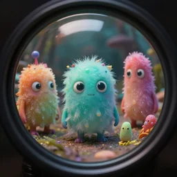 3 6 0 degree fisheye lens shot of cute little slime monsters peter morbacher, ross tran, greg rutkowski, intricate details, trending on artstation, cinematic lighting, digital painting, sharp focus, no blur, octane render, artgerm