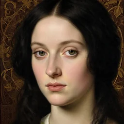 young eva green, pre raphaelite, sharp features, detailed face, black hair, intricate, highly detailed, artstation, illustration, millais, leighton, waterhouse