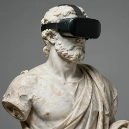 marble statue of Plato wearing a virtual reality headset, Michelangelo