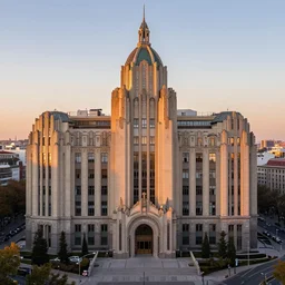 greg rutkowski, morning sunrise over highly detailed artdeco palace