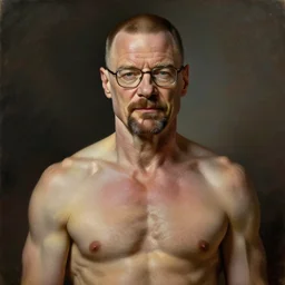 the ultimate gigachad Walter White, shirtless muscular man, oil on canvas artstation by J. C. Leyendecker and Edmund Blair Leighton and Charlie Bowater octane render