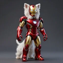“a anthropomorphic west-highland-white-terrier humanoid  iron man, strong, powerful, helmet off, full body photo, UHD, hyperrealistic render, 4k, cyberpunk”