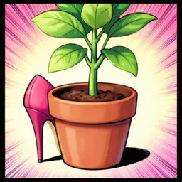 stiletto heels used as flower pot, comic