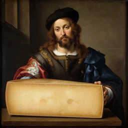 beautiful renaissance painting of a gouda cheese by titian, piero della francesca