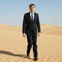 rowan atkinson walking in a desert