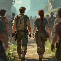 two adventurers walking through a crowd of people, fantasy, digital art, artstation cgsociety masterpiece