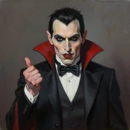 a modern painting of a conman turned vampire, in the style of tim bradstreet, sharp focus, realism