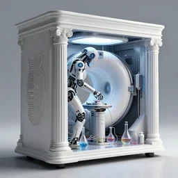 futuristic robotic neoclassical computer case cybernetic symbiosis hybrid mri 3 d printer machine making a bio chemical lab, sci - fi, highly detailed, digital painting,, artstation, concept art, smooth, sharp focus, illustration, octane render, art by greg rutkowski and artgerm and alphonse mucha,, f 3 2,
