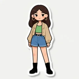 sticker of cartoon women, whole body, fashion