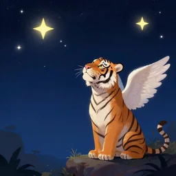 angel tiger looking at stars in the night