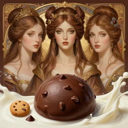stunning suisse goddesses of chocolate portrait, chocolate chip, cookie, milk, fantasy, intricate, elegant, highly detailed, digital painting, artstation, concept art, smooth, sharp focus, illustration, art by krenz cushart and artem demura and alphonse mucha and tony sandoval