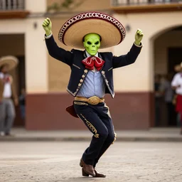 alien wearing sombrero dancing
