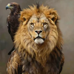 a realistic oil painting portrait of a griffon, resembling a lion and and eagle, highly detailed, trending on artstation, by james gurney and michael whelan