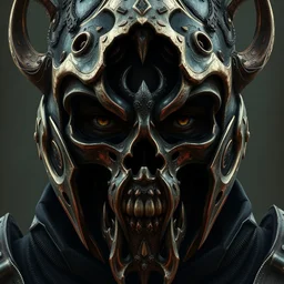 the doomslayer as an eldritch realistic knight, closeup portrait art by donato giancola and greg rutkowski, vintage retro, realistic face, digital art, trending on artstation, eldritch lovecraftian skull helmet, symmetry!!