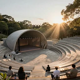 an elaborate outdoor theater complex, cinematic, godrays, golden hour, natural sunlight, 4 k, clear details
