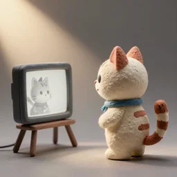 a cat watching tv claymation