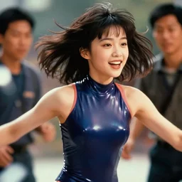 Worksafe,clothed.1990s,unbelievably beautiful,perfect,dynamic,epic,cinematic movie shot of a close-up beautiful cute young J-Pop idol actress girl in latex leotard,expressing joy.By a Chinese movie director.Motion,VFX,Inspirational arthouse,high budget,hollywood style,at Behance,at Netflix,Instagram filters,Photoshop,Adobe Lightroom,Adobe After Effects,taken with polaroid kodak portra