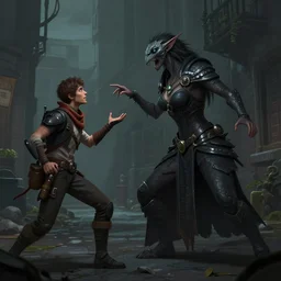 hone onna tricking men in the streets, tending on artstation, dark colors, fantasy, digital art, 8 k