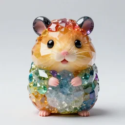 photo of cute [ faceted ] figurine made of [ many ] separate rainbow gems shaped like a hamster