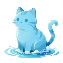 cat made out of water, anime art style, king of the ocean, demigod
