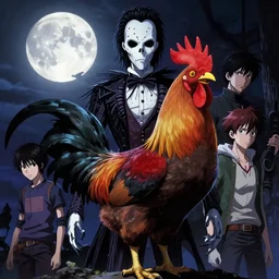 rooster anime character inspired by edward scissorhands and jason voorhees, art by rossdraws, wlop, ilya kuvshinov, artgem lau, sakimichan, hirohiko araki and makoto shinkai, horror film composition, anatomically correct, extremely coherent, realistic, smooth, hd, light, wallpaper, moon, lol