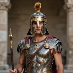 beautiful model wearing roman centurion head dress