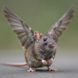 closeup photo, standing rat, spread sparrow wings, wildlife photography, long exposure