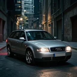 Audi A4 B6 Avant (2002), a gritty neo-noir, dramatic bright lighting, cinematic, establishing shot, extremely high detail, photorealistic, cinematic lighting, artstation, by simon stalenhag, Palmont City canyon road, touge, At night