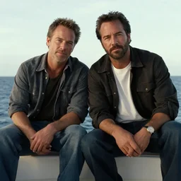 john lock and ben linus sitting on a boat