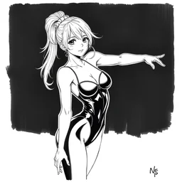beautiful aesthetic inspirational masterful professional ink pen liner sketch of a 1 9 9 0 s anime japanese girl posing in latex leotard, marvel style, concept art, fine details, trending on artstation, high quality paper, instagram photo, behance