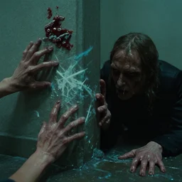 the scary hand around the corner, water caustics, film still from the movie directed by denis villeneuve and david cronenberg with art direction by h. r. giger and bernie wrightson