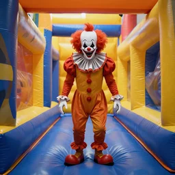 scary clown in an endless corridor made of bouncy castle, highly detailed, 8 k, hdr, smooth, sharp focus, high resolution, award - winning photo