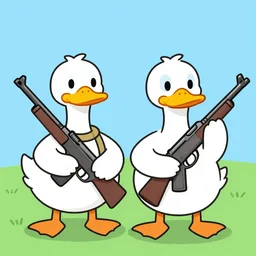 cartoon ducks holding rifles