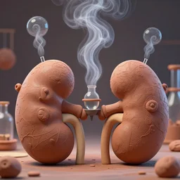 an alchemical laboratory made from clay alembics distilling voices, vapour, air flow, clay, no humans, alchemical drawing, steam, larynx, kidney shaped, oesophagus texture, 8 k, unreal, high resolution, vivid colours, 3 d render