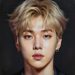 realistic oil painting of Kim Taehyung, exquisite detail, hyper realism, ornate, exquisite detail, cute face