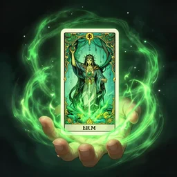 hand with magical swirling green entergy, tarot card, blizzard entertainment, ilm, intricate, highly detailed, centered, digital painting, artstation, concept art, smooth, sharp focus, illustration