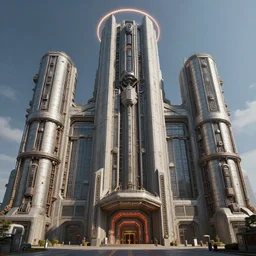 3 d sculpt of massive town hall beveled architecture, massive pipeline with layered complex cyberpunk'scifi digital movie camera'' power station'complex industrial military building facade, halo, star wars, ilm, star citizen halo, mass effect, high tech industrial, doom eternal, artstation unreal