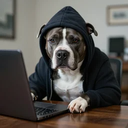 a pitbull being a hacker