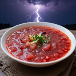 plate of borscht, hyper realism, extremely close, epic lightning, yamy yamy