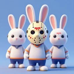 3 d render of a bunny wearing a hockey mask, pixar,