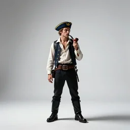 petite sea captain with pipe, cinematic studio photo, full body, standing, isolated on a pure white background, centered, whole figure in frame, sharp focus, studio lighting