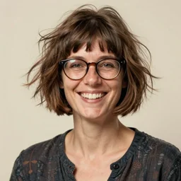 portrait of a dutch woman, messy bob, straight hair, dutch, laugh lines, glasses, wide shot, digital art, alphonse mucha, loish, art nouveau, 8 k, trending on artstation