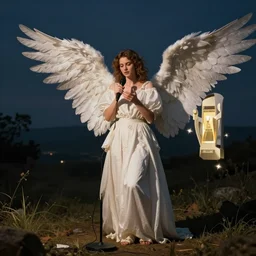 biblically accurate angel hosting a late night talk show, surrealism