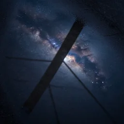 close up of a puddle reflecting the night sky, complex, high detail