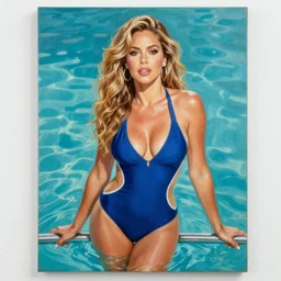a stunning ultra realistic fine art painting of Sofia Vergara in a  swimsuit by a pool, by tom bagshaw, studio portrait, vibrant colors, 4K