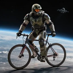 Master Chief on a bicycle in space