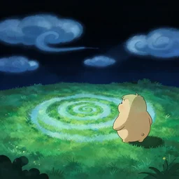 night chubby cartoon concept art, grass spiral mountain landscape, from horton hears a who!, black blue green, spiral clouds