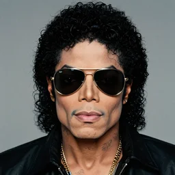 full body portrait of black 1 9 7 0 s michael jackson, gangsta rapper, big nose, tattoos, wearing aviator shades. realistic face, uhd, detailed, hair curls nikon d 8 5 0. sigma 8 5 mm f 1. 4 dg hsm a. aperture f / 3. 5. shutter speed 1 / 6 0. iso 1 6 0 0