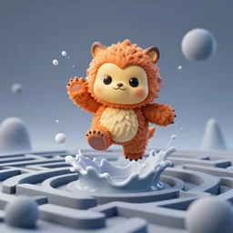 ebay product, beautiful cute, cute miniature resine action figure, maze, High detail photography, 8K, 3d fractals, cute pictoplasma, one simple ceramic tintoy fury fury fury fur monster Figure sculpture, jumping, surrounded by splashes, 3d primitives, in a Studio hollow, by pixar, by jonathan ive, cgsociety, simulation
