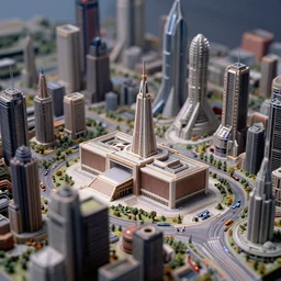 coruscant from star wars as a miniature city scape, senate building in the center, tilt shift, intricate detail, realistic, sci - fi megastructures, 3 5 mm film photo, vibrant colors, cinematographic